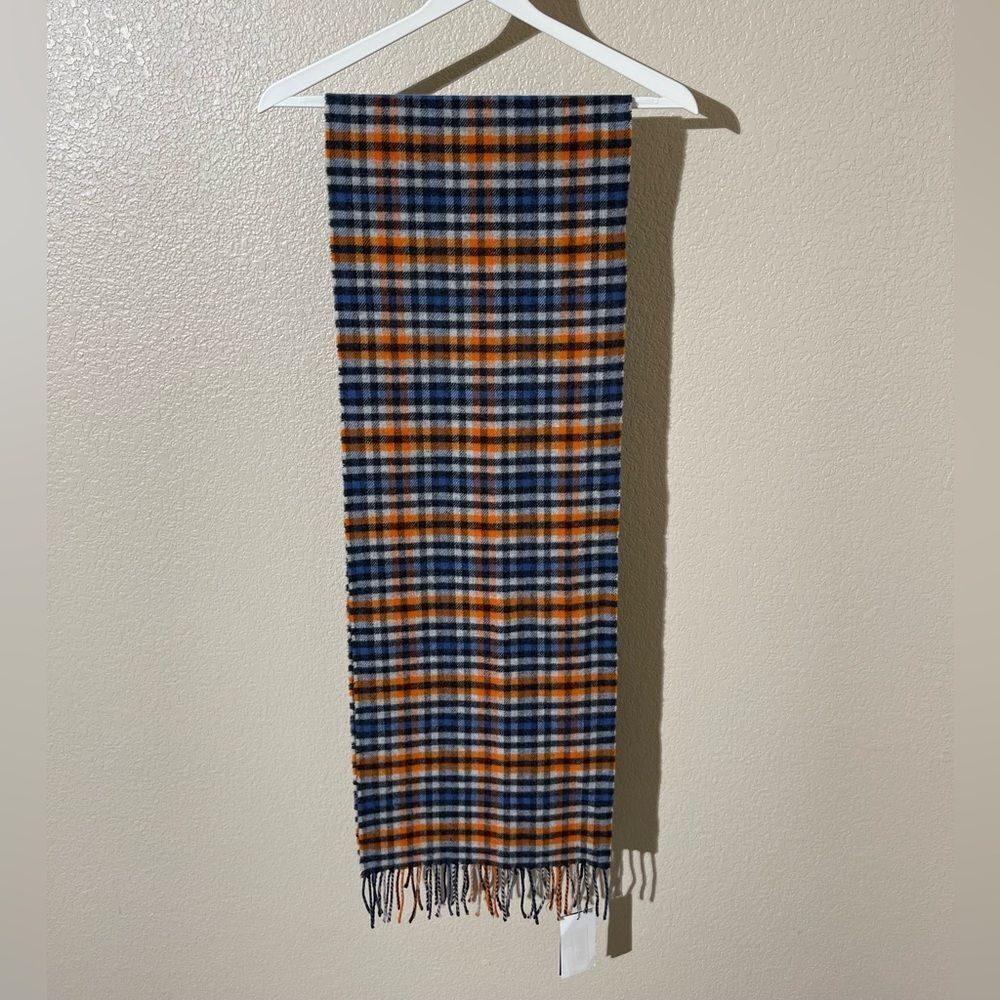 Johnstons of Elgin Blue and Orange Plaid Scarf